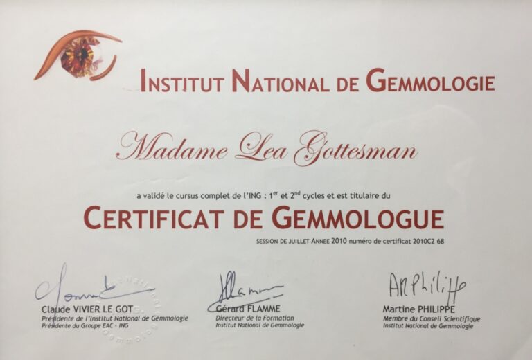 Gemology certificate